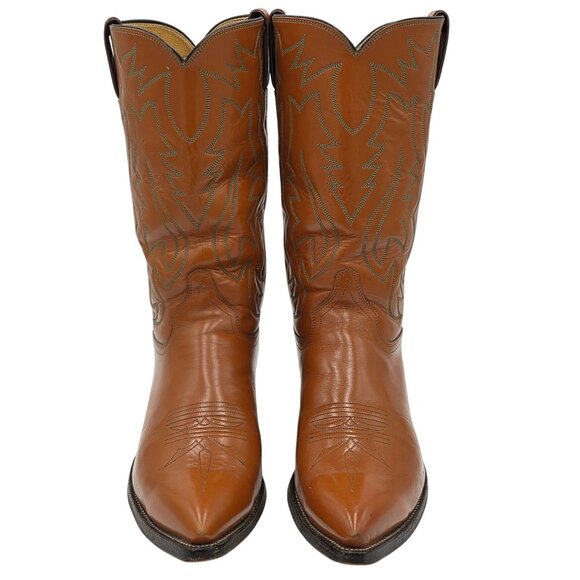Vintage Justin Mens 10.5E Wide Pumpkin Orange Tan Leather Cowboy Western Boots - Picture 7 of 16